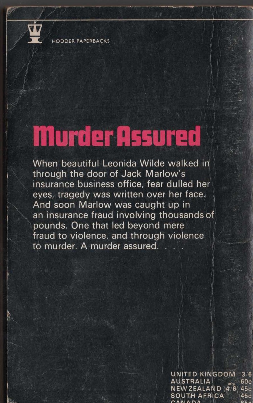 Michael Halliday  MURDER ASSURED magnified rear book cover image