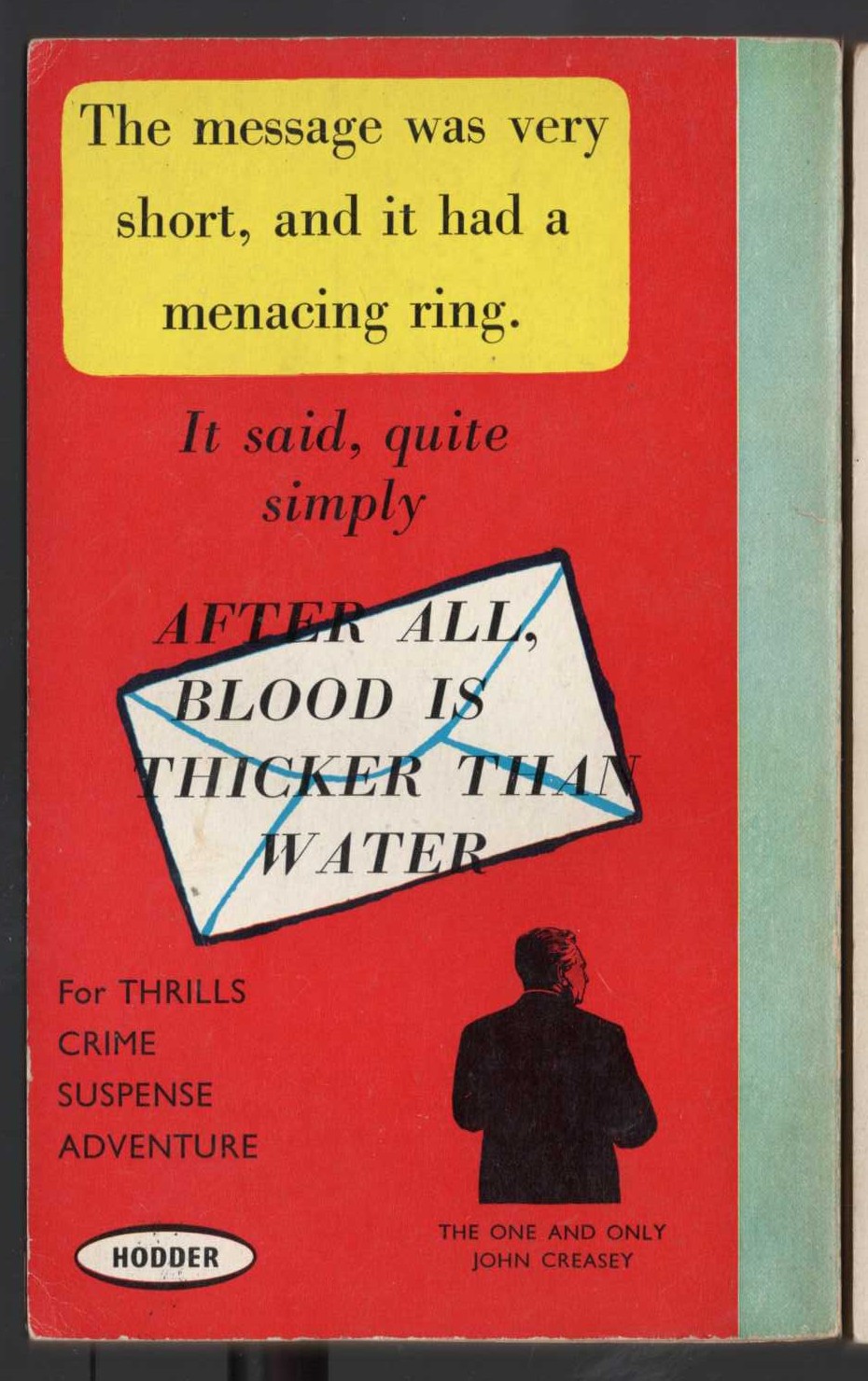 Michael Halliday  THICKER THAN WATER magnified rear book cover image