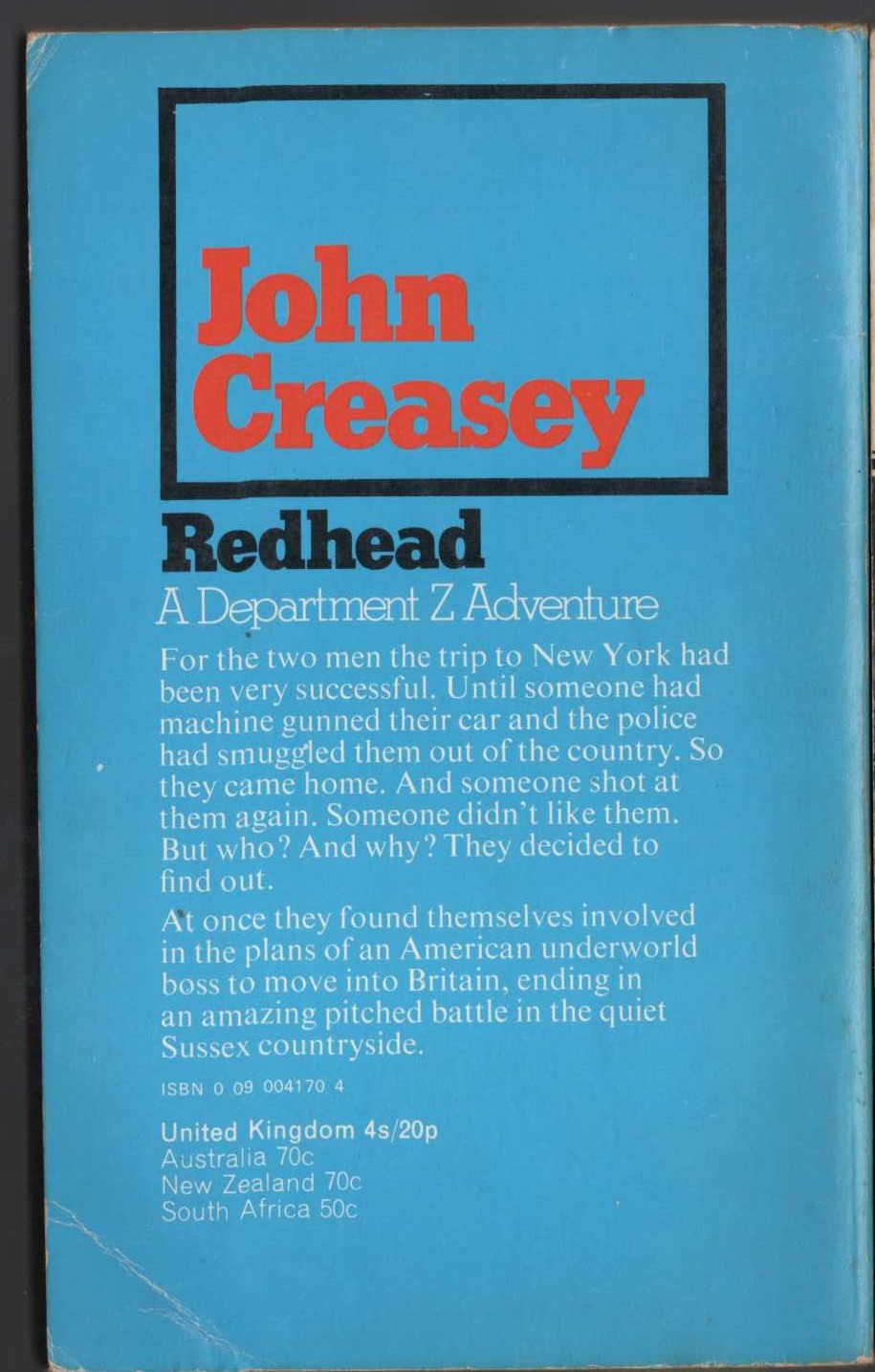 John Creasey  REDHEAD (Department Z) magnified rear book cover image