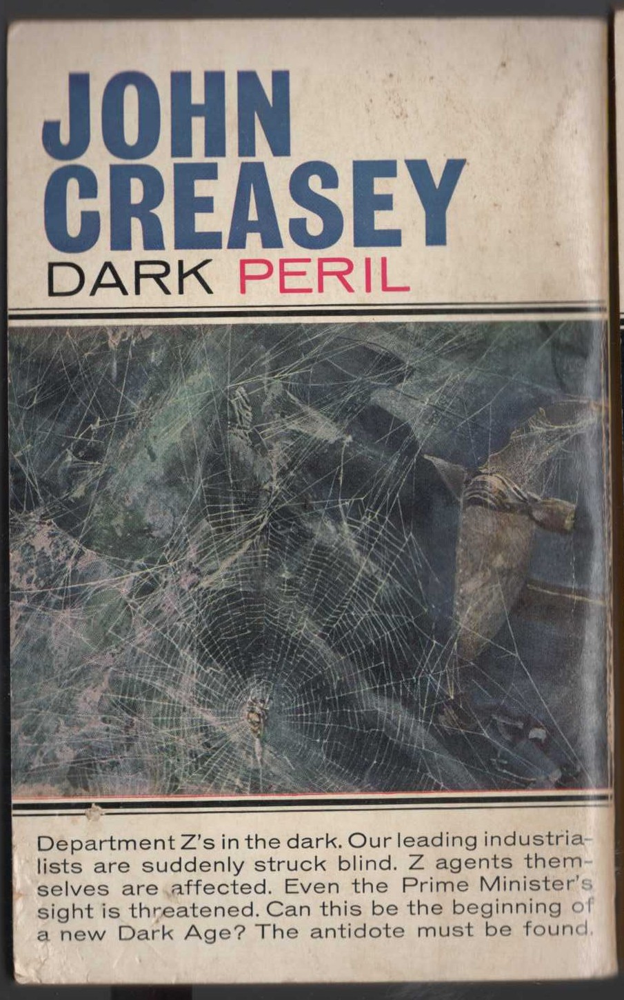 John Creasey  DARK PERIL (Department Z) magnified rear book cover image