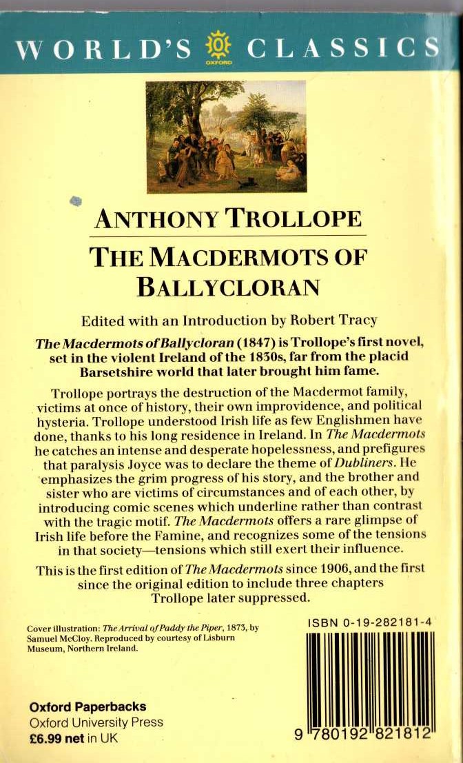 Anthony Trollope  THE MACDERMOTS OF BALLYCLORAN magnified rear book cover image