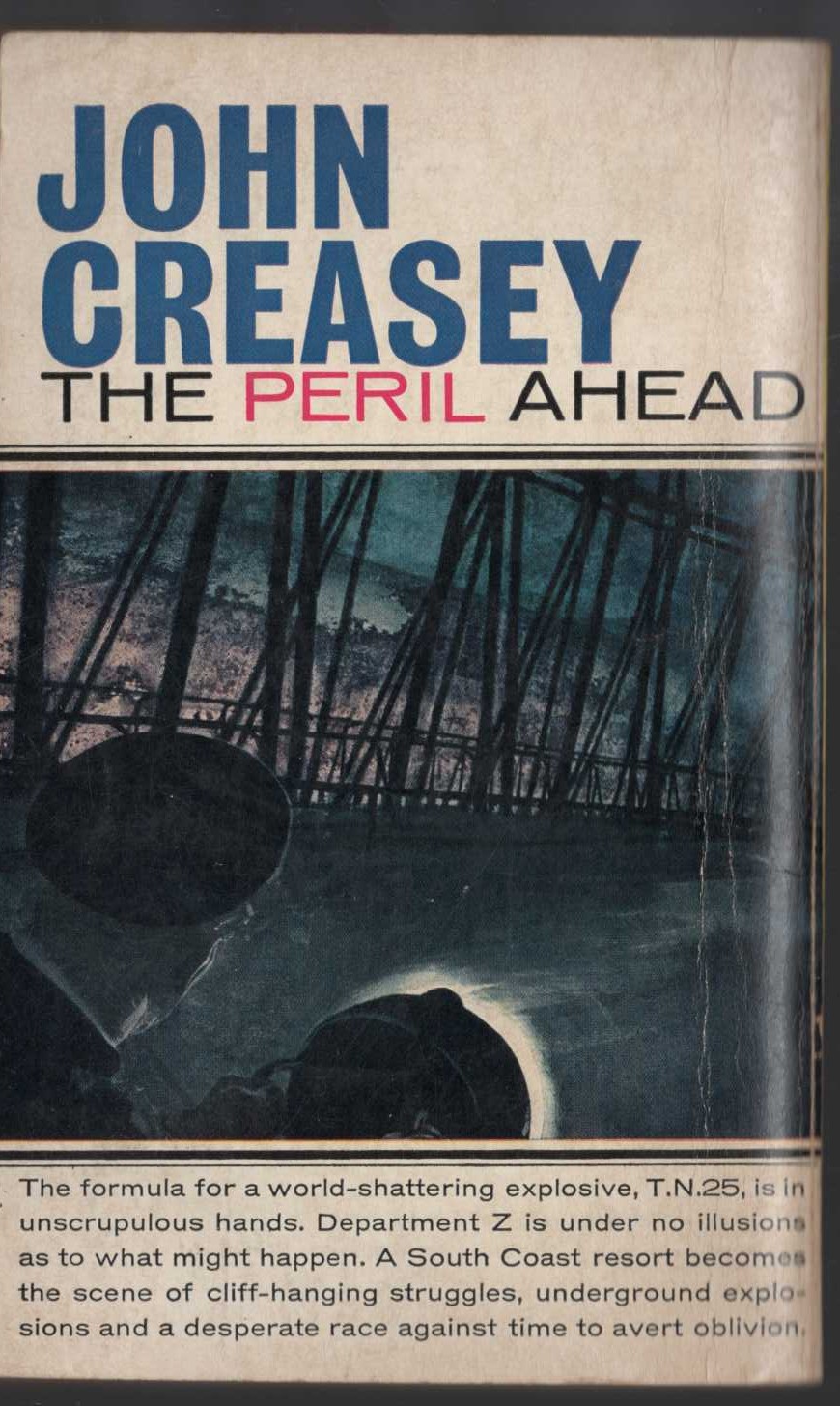 John Creasey  THE PERIL AHEAD (Department Z) magnified rear book cover image