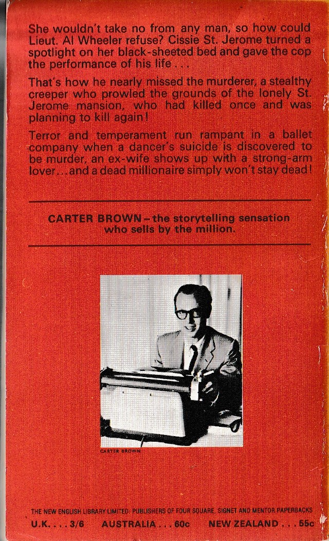Carter Brown  THE DANCE OF DEATH magnified rear book cover image