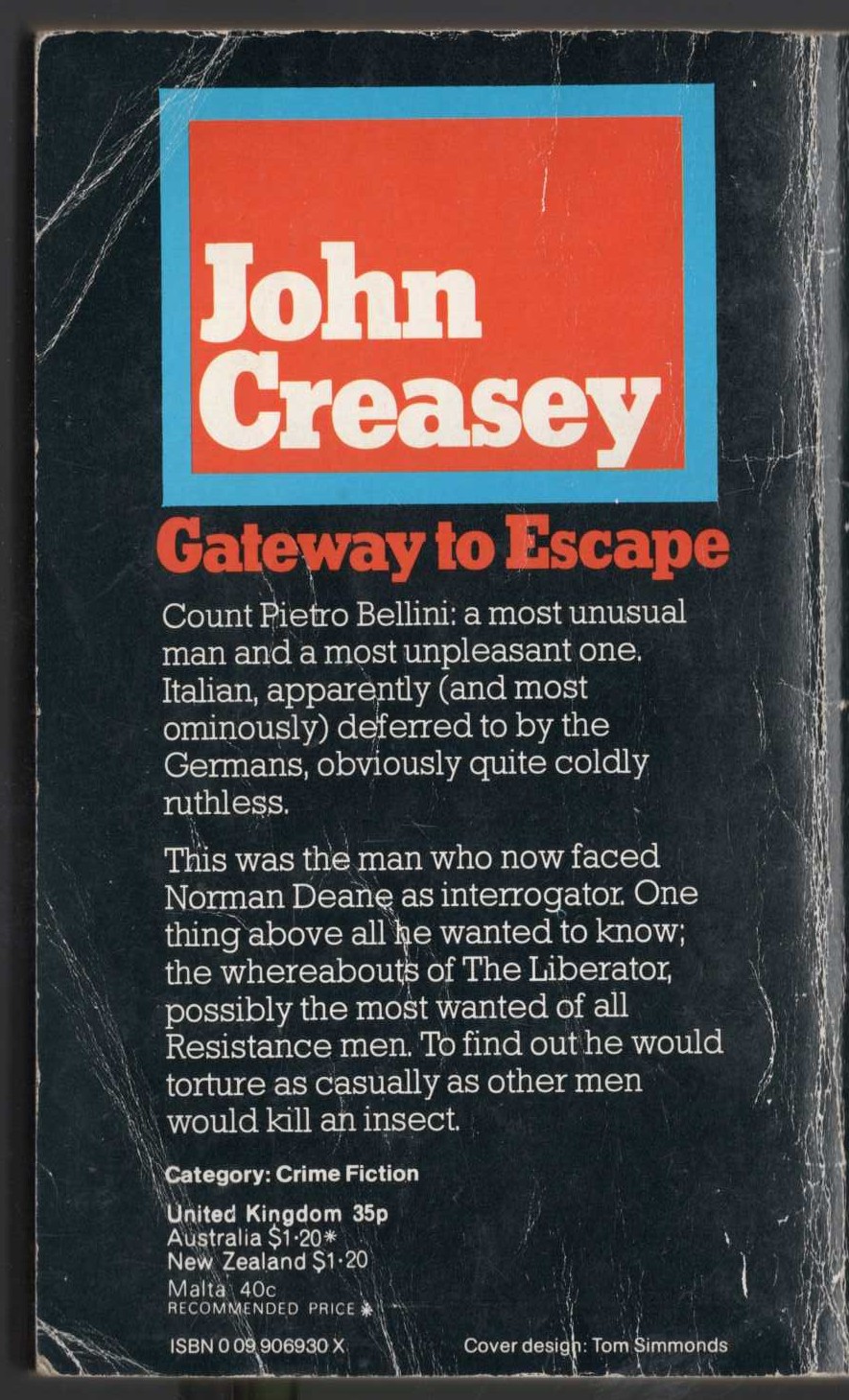 John Creasey  GATEWAY TO ESCAPE magnified rear book cover image