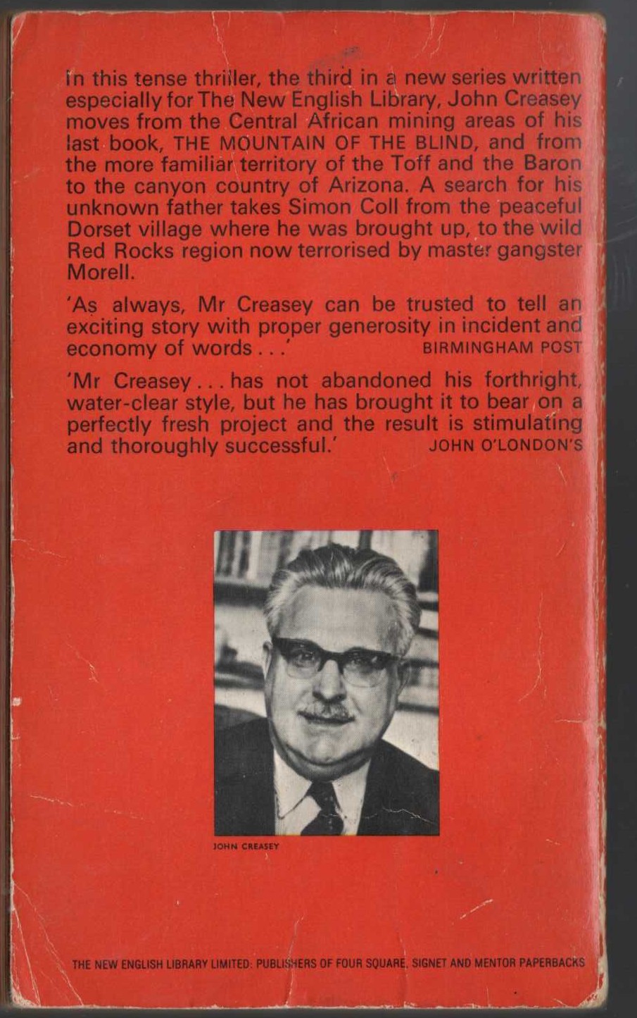 John Creasey  THE FOOTHILLS OF FEAR magnified rear book cover image