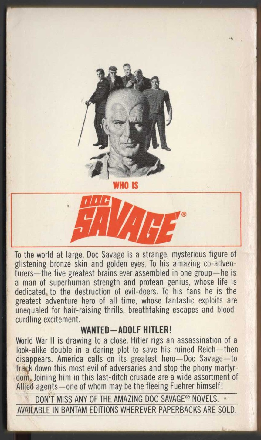 Kenneth Robeson  DOC SAVAGE: THE HATE GENIUS magnified rear book cover image