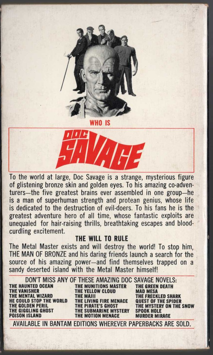 Kenneth Robeson  DOC SAVAGE: THE METAL MASTER magnified rear book cover image