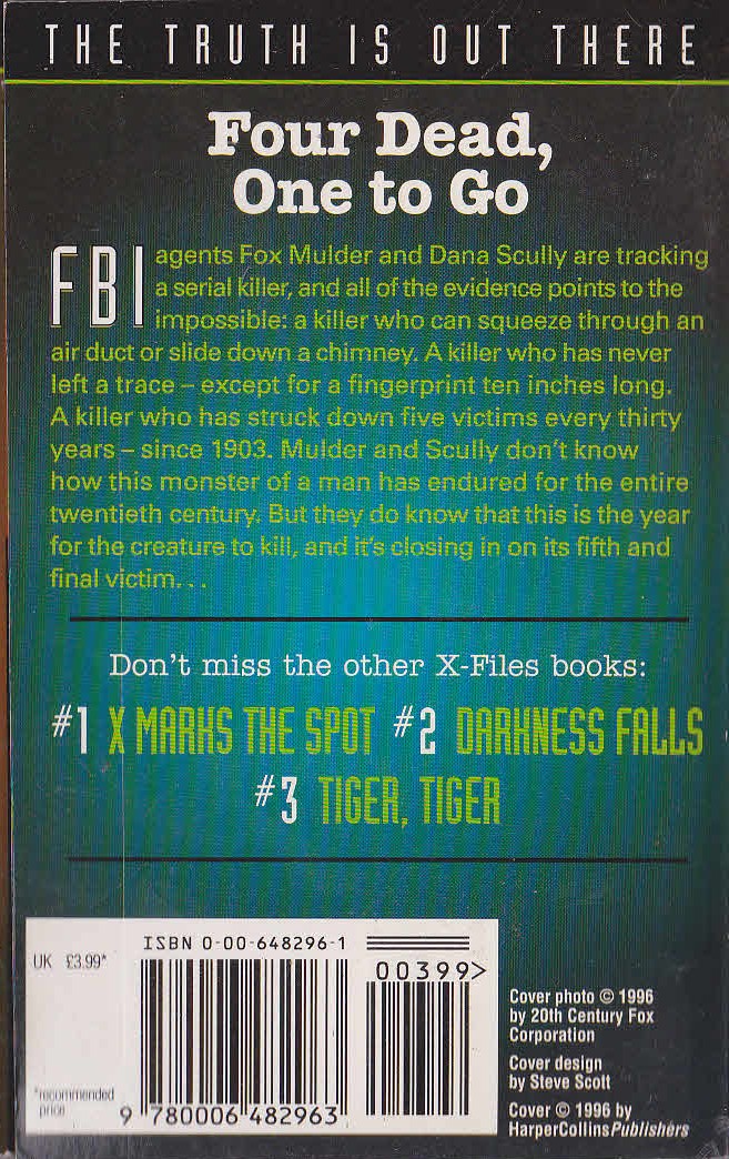 Ellen Steiber  The X FILES #4: Squeeze magnified rear book cover image