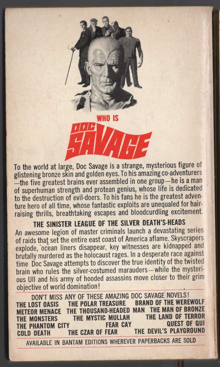 Kenneth Robeson  DOC SAVAGE: DEATH IN SILVER magnified rear book cover image