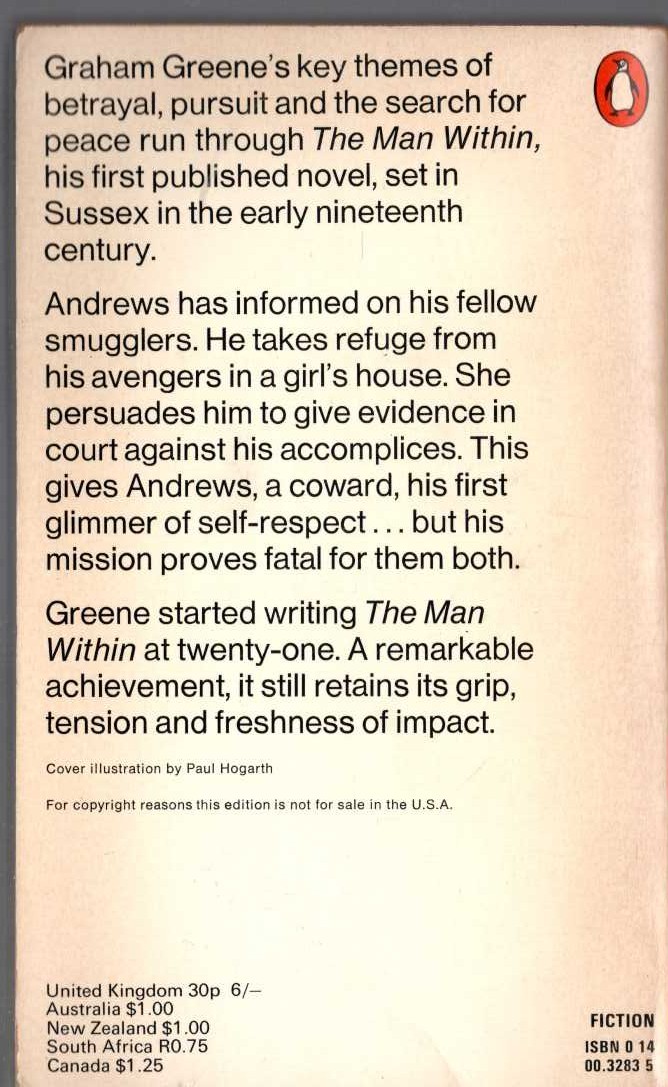 Graham Greene  THE MAN WITHIN magnified rear book cover image
