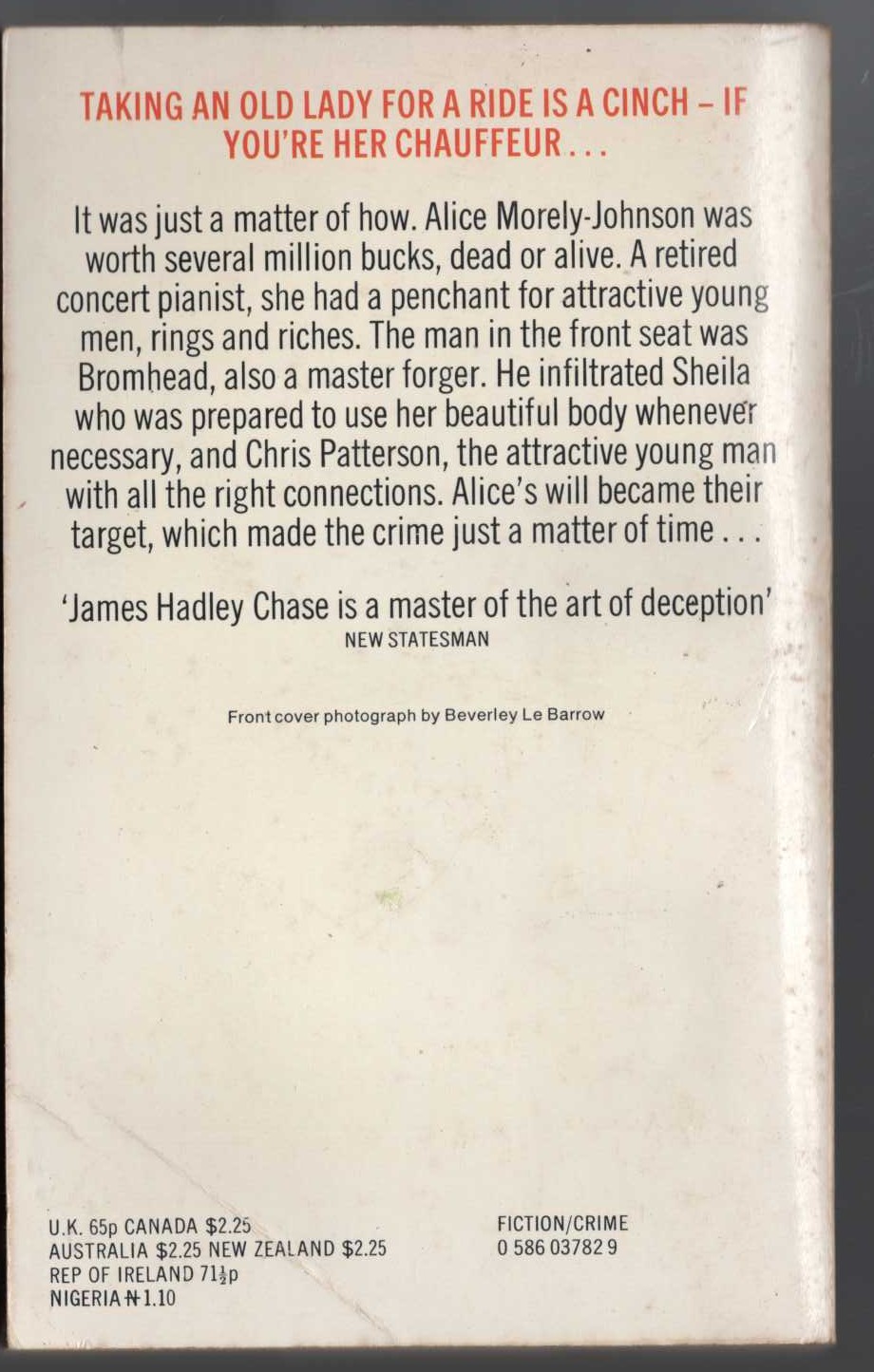 James Hadley Chase  JUST A MATTER OF TIME magnified rear book cover image
