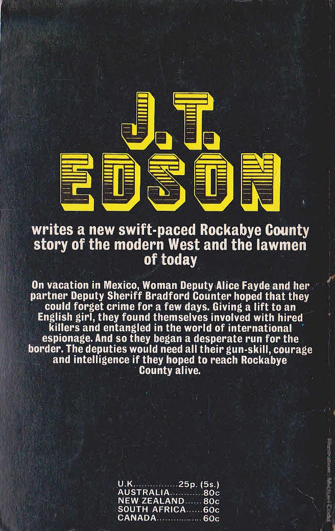 J.T. Edson  RUN FOR THE BORDER magnified rear book cover image