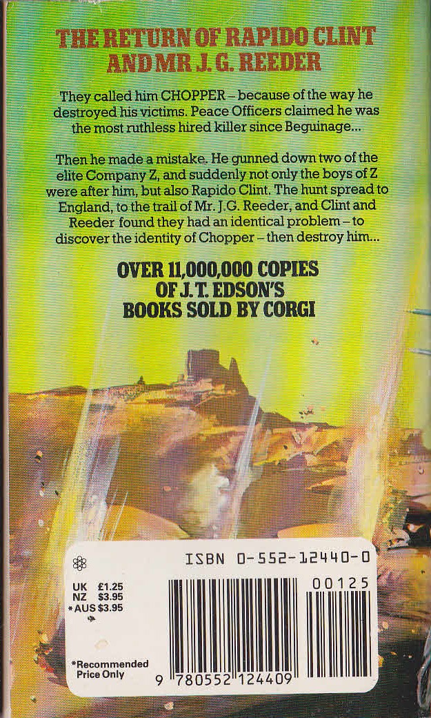 J.T. Edson  THE RETURN OF RAPIDO CLINT AND MR.J.G.REEDER magnified rear book cover image