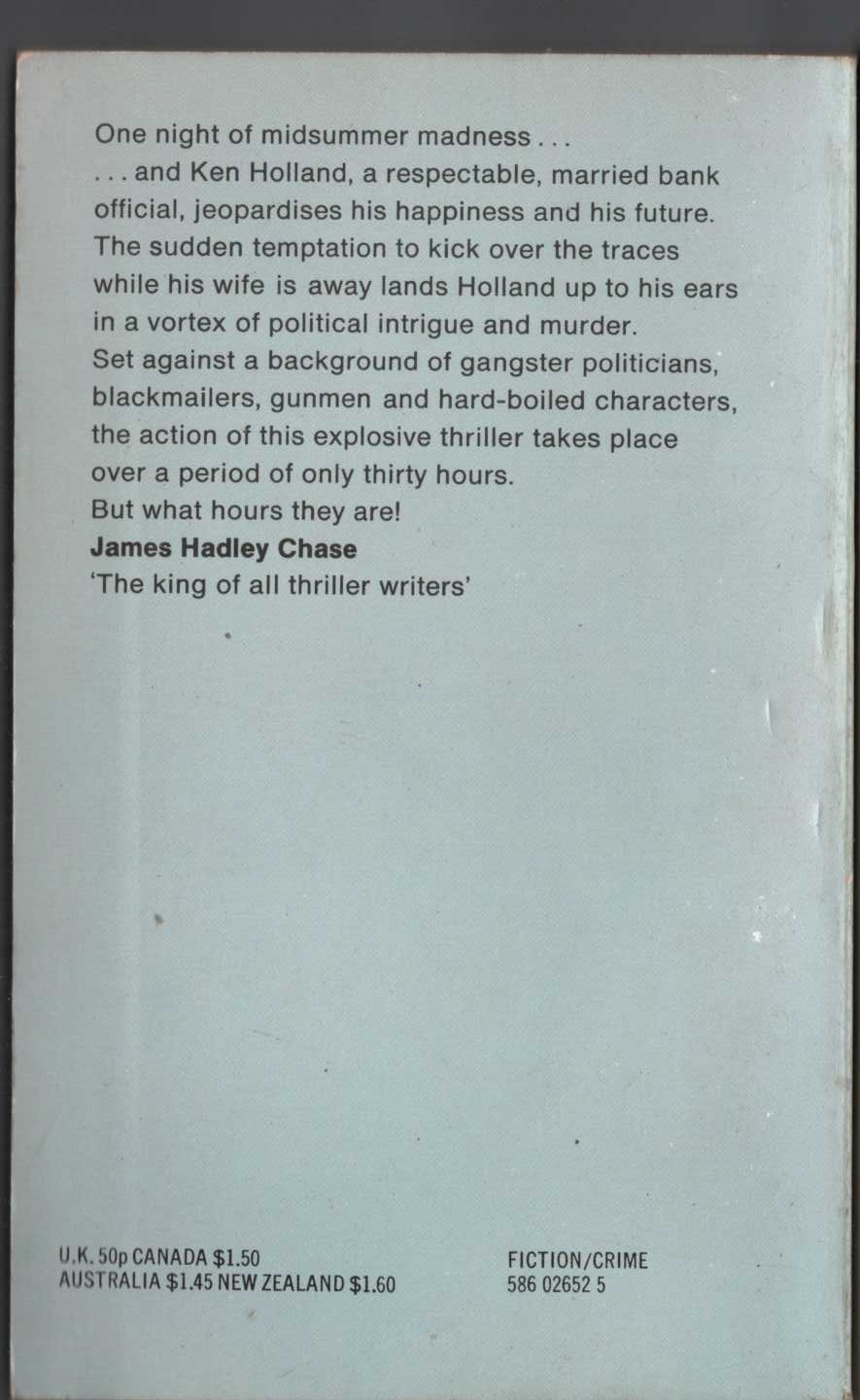 James Hadley Chase  TIGER BY THE TAIL magnified rear book cover image