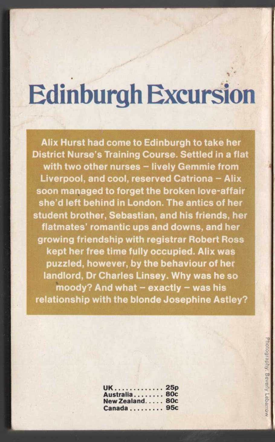 Lucilla Andrews  EDINBURGH EXCURSION magnified rear book cover image