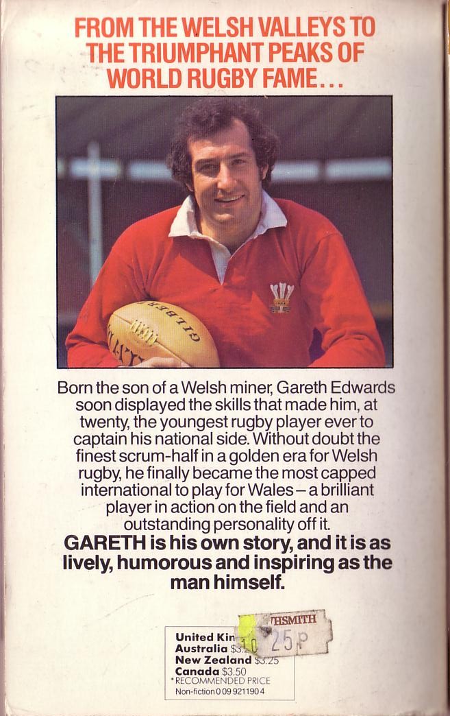 Gareth Edwards  GARETH. The autobiography of a rugby legend magnified rear book cover image