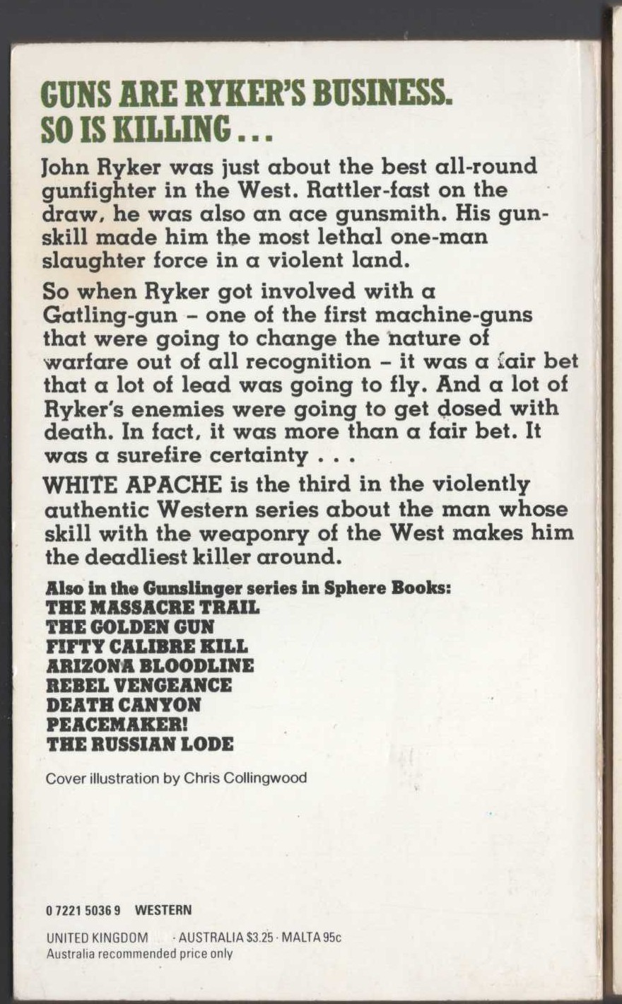 Charles C. Garrett  GUNSLINGER: WHITE APACHE magnified rear book cover image