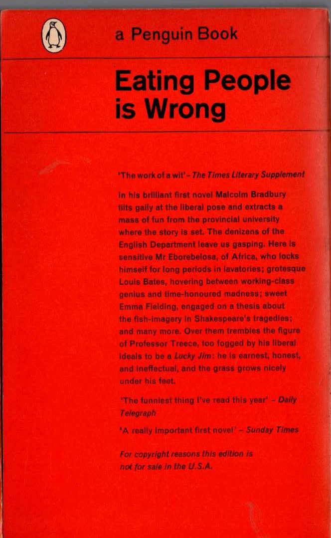 Malcolm Bradbury  EATING PEOPLE IS WRONG magnified rear book cover image