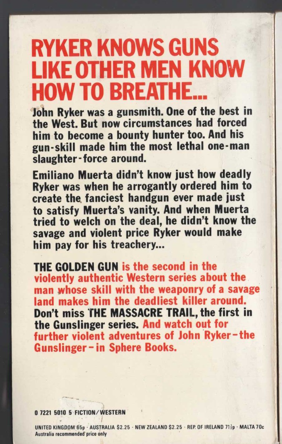 Charles C. Garrett  GUNSLINGER: THE GOLDEN GUN magnified rear book cover image