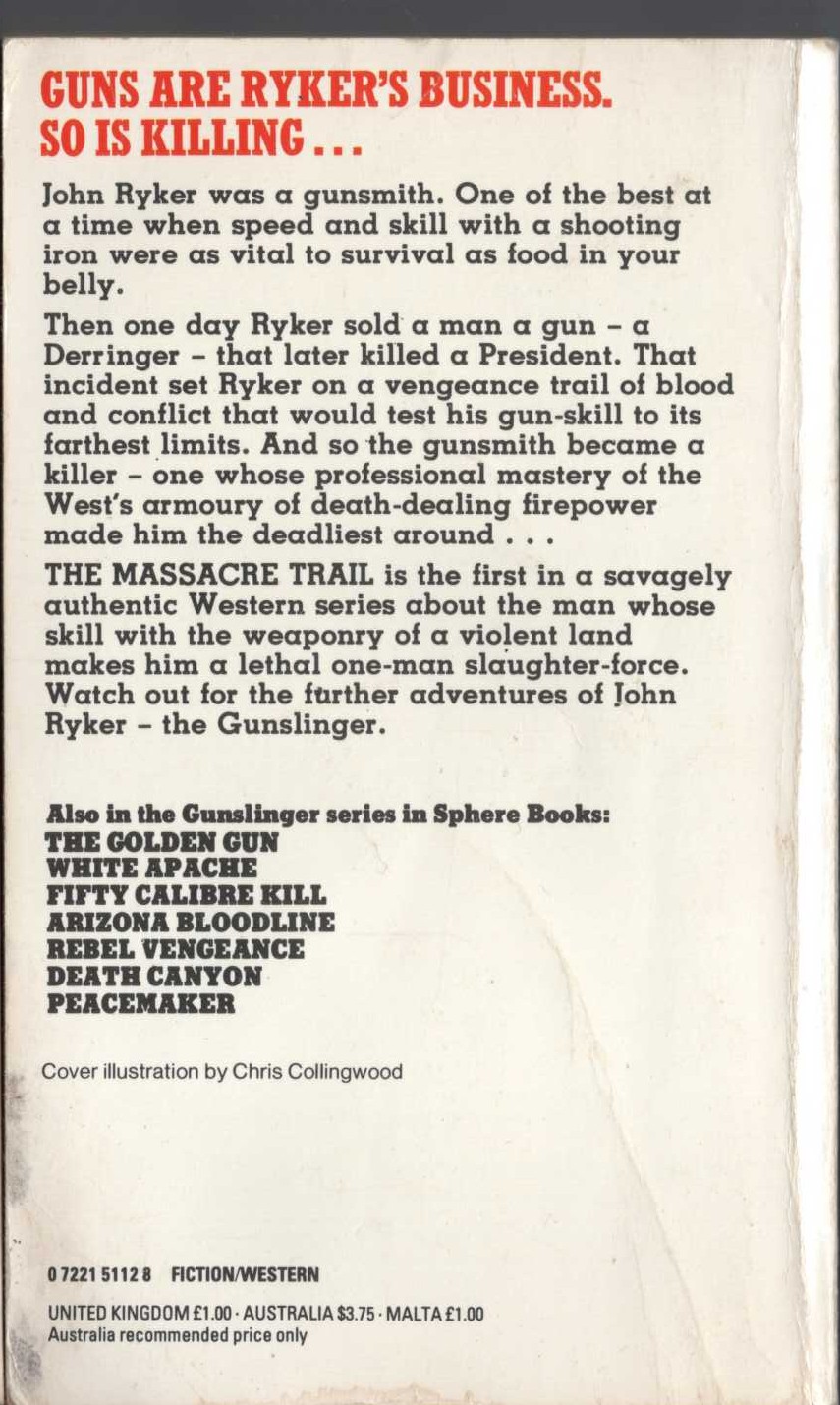 Charles C. Garrett  GUNSLINGER: THE MASSACRE TRAIL magnified rear book cover image