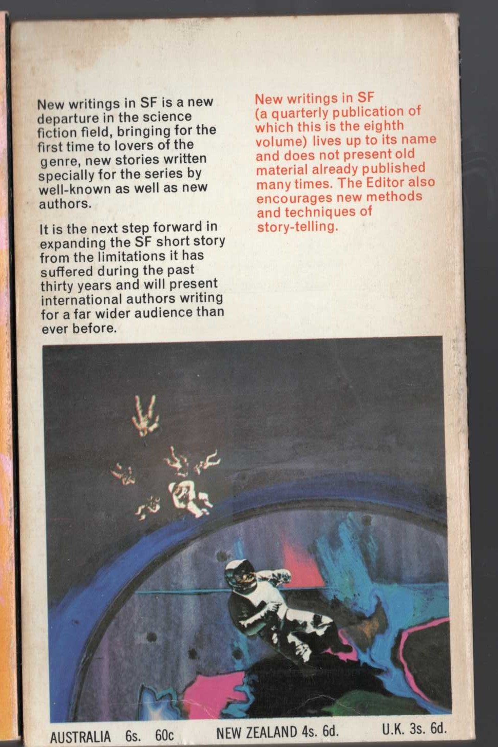 John Carnell (edits) NEW WRITINGS IN SF-8 magnified rear book cover image