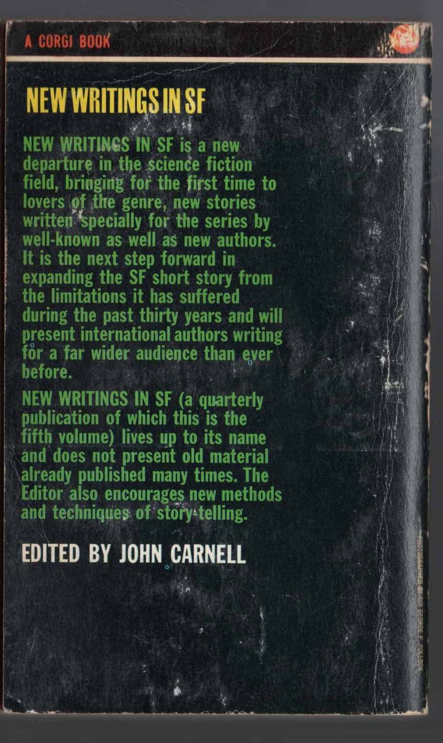 John Carnell (edits) NEW WRITINGS IN SF-5 magnified rear book cover image