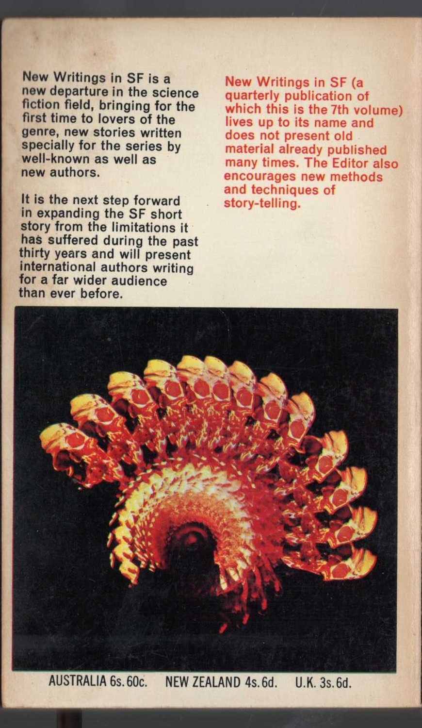 John Carnell (edits) NEW WRITINGS IN SF-7 magnified rear book cover image