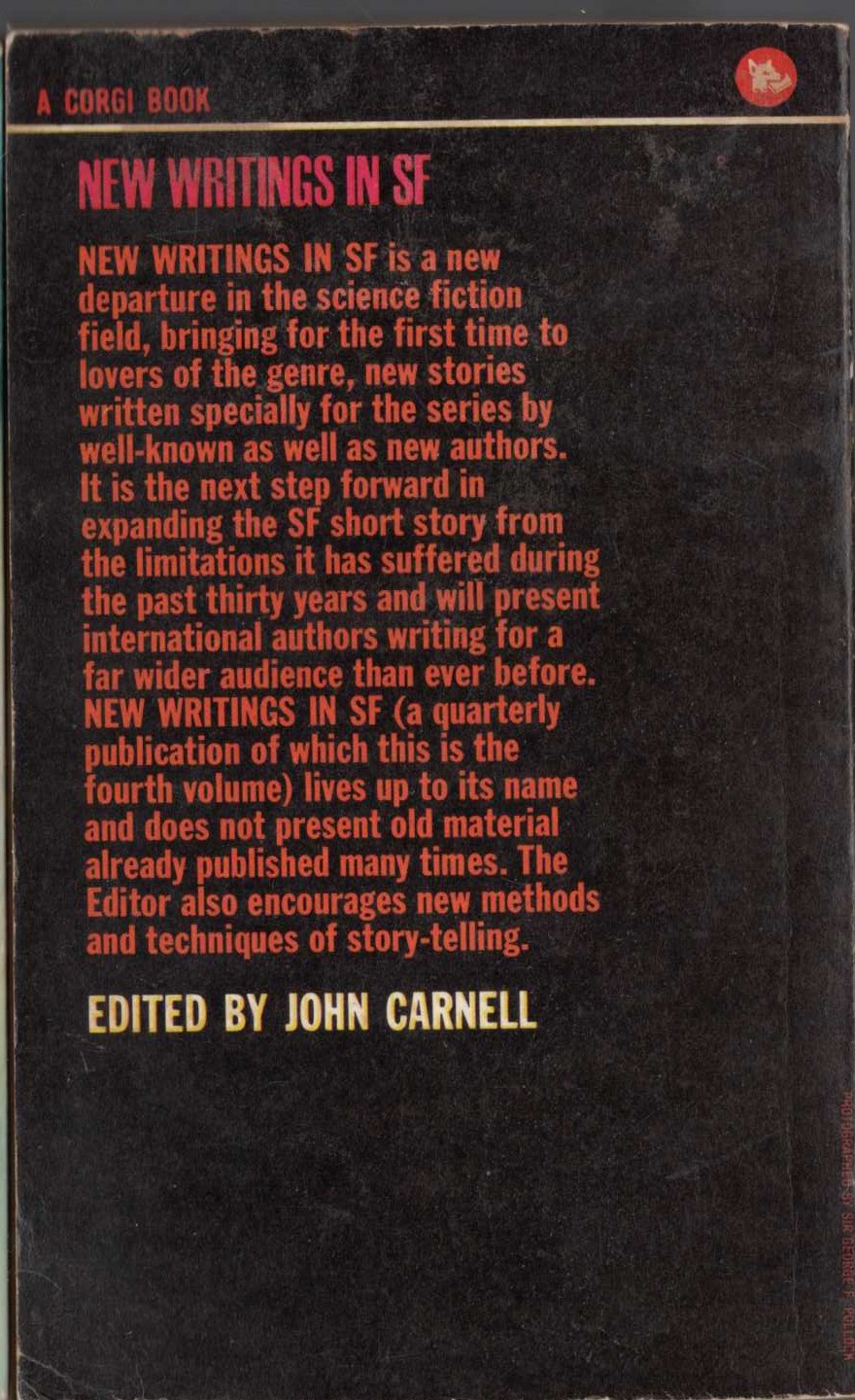 John Carnell (edits) NEW WRITINGS IN SF-4 magnified rear book cover image