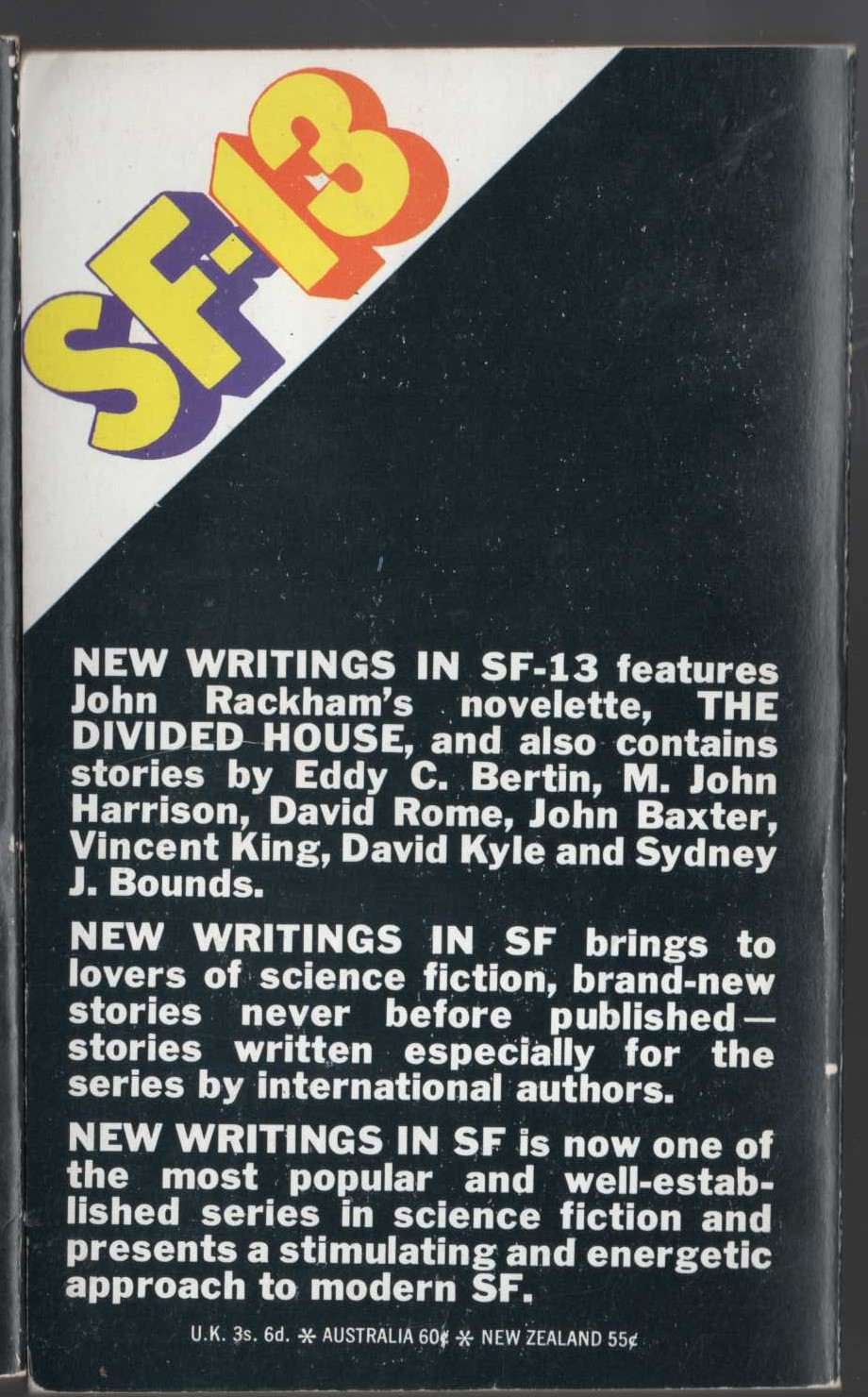 John Carnell (edits) NEW WRITINGS IN SF-13 magnified rear book cover image