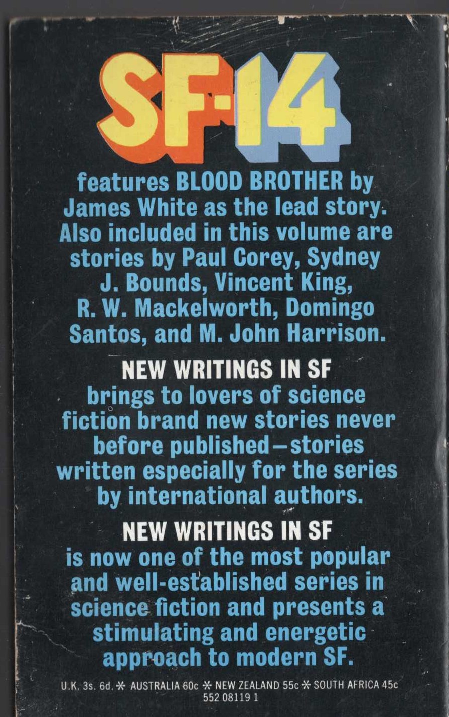 John Carnell (edits) NEW WRITINGS IN SF-14 magnified rear book cover image