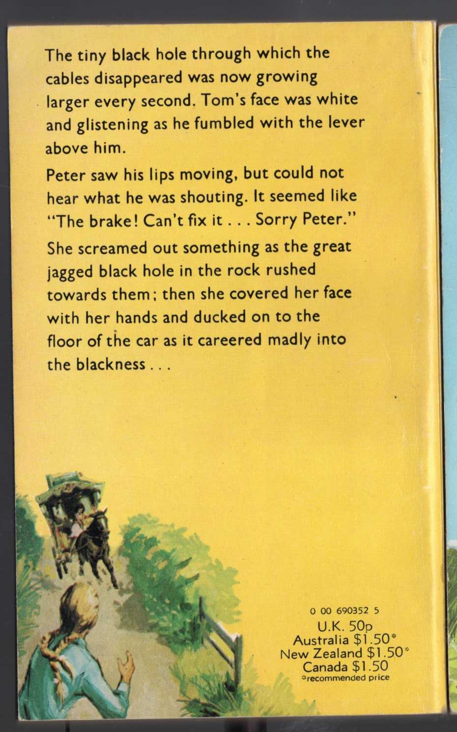 Malcolm Saville  SEVEN WHITE GATES magnified rear book cover image