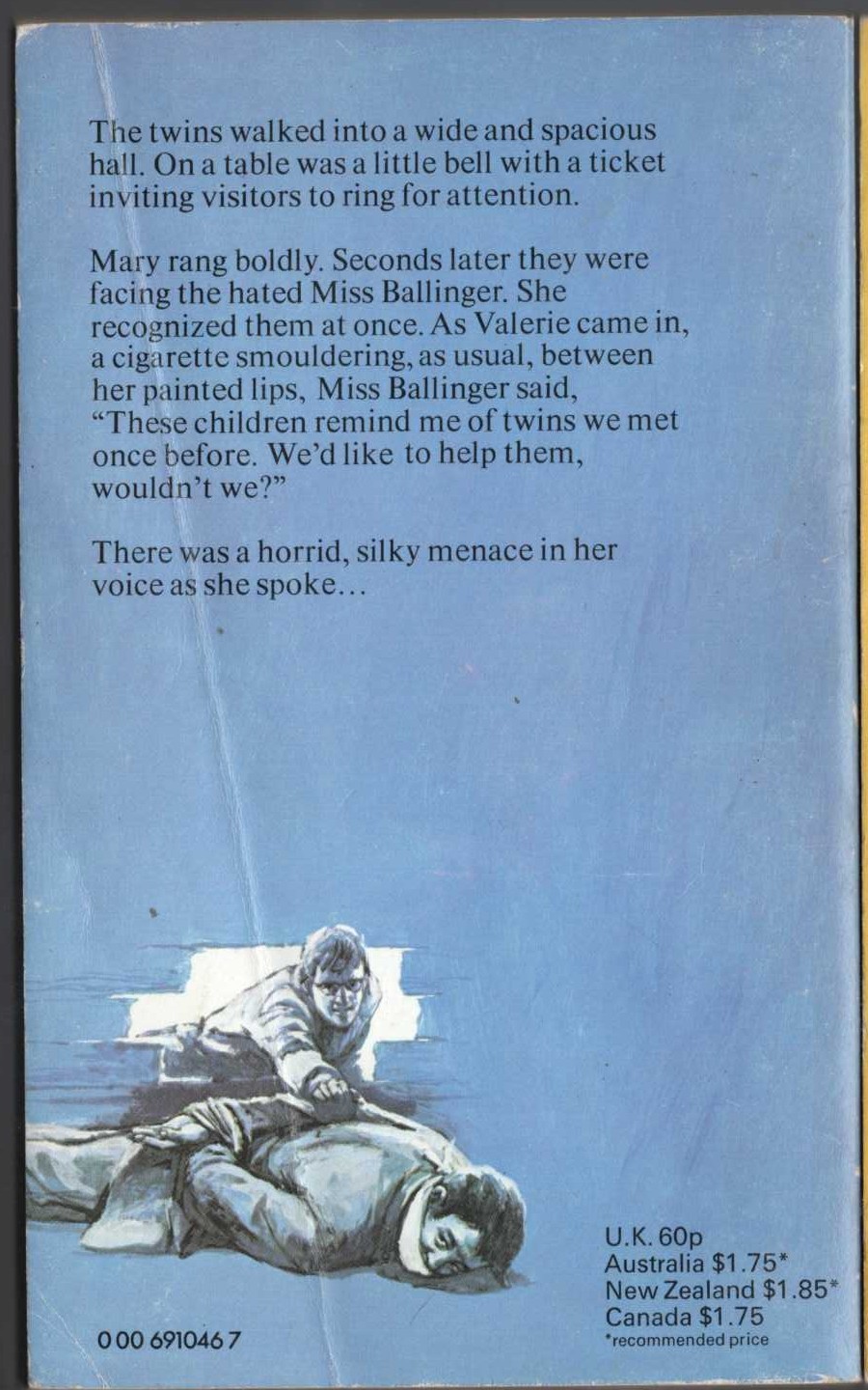 Malcolm Saville  THE ELUSIVE GRASSHOPPER magnified rear book cover image