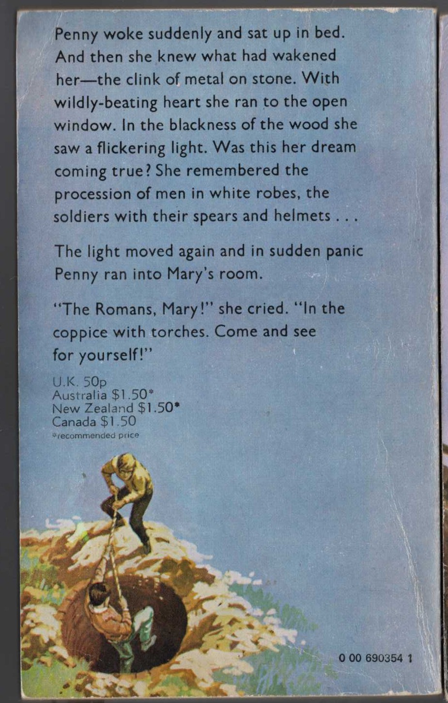 Malcolm Saville  TREASURE AT AMORYS magnified rear book cover image