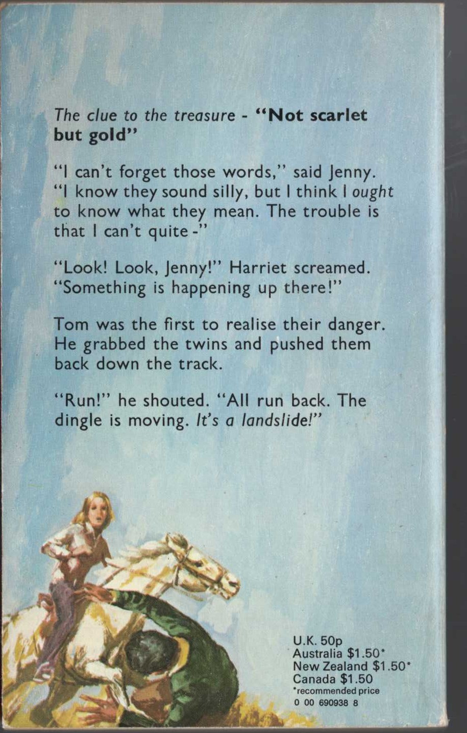 Malcolm Saville  NOT SCARLET BUT GOLD magnified rear book cover image