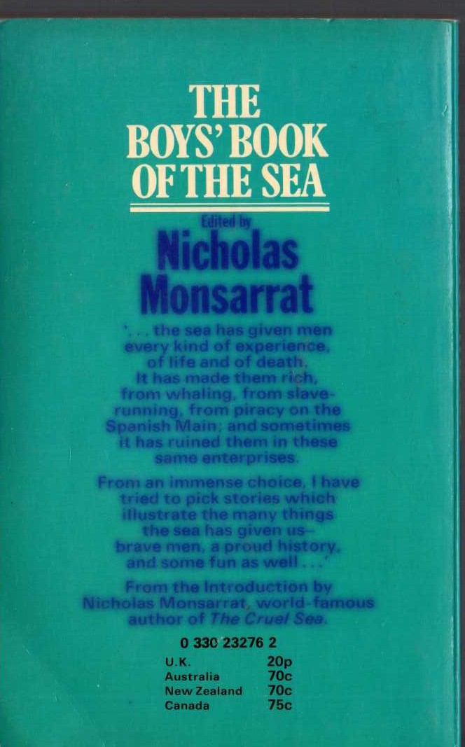 Nicholas Monsarrat (edits) THE BOYS' BOOK OF THE SEA magnified rear book cover image