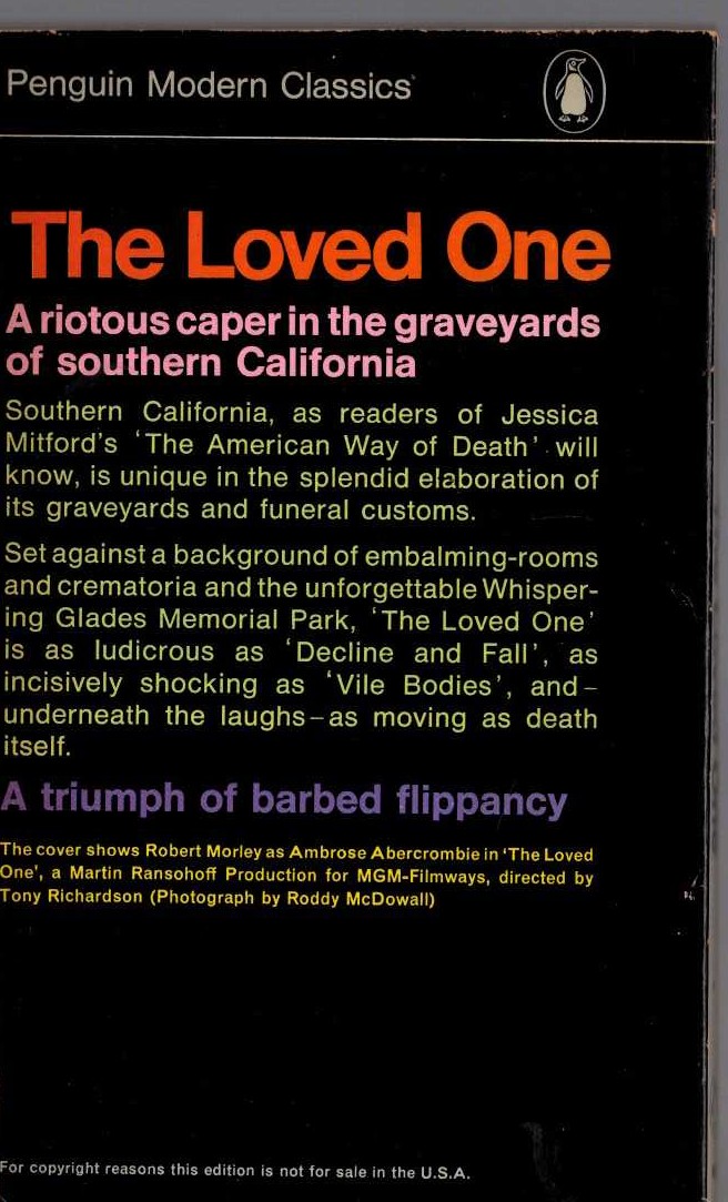 Evelyn Waugh  THE LOVED ONE (Film tie-in: Robert Morley) magnified rear book cover image