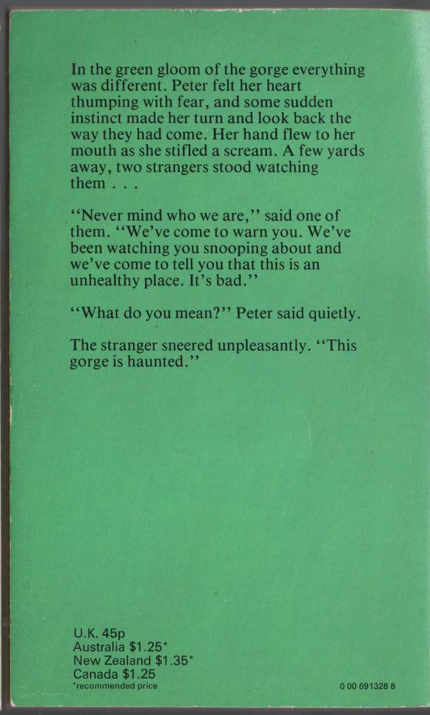 Malcolm Saville  THE SECRET OF THE GORGE magnified rear book cover image