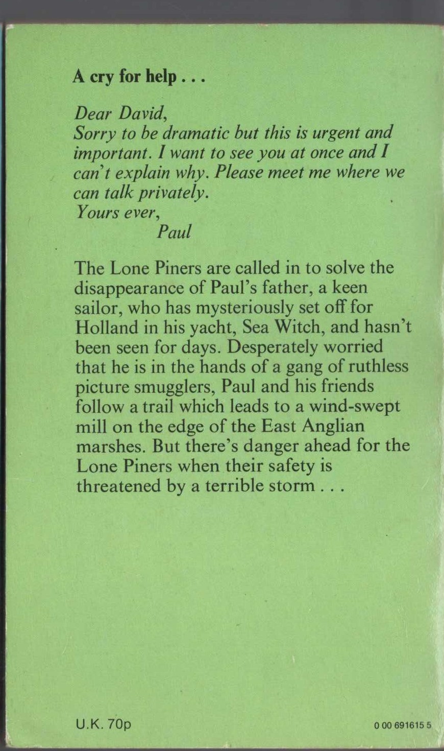 Malcolm Saville  SEA WITCH COMES HOME magnified rear book cover image