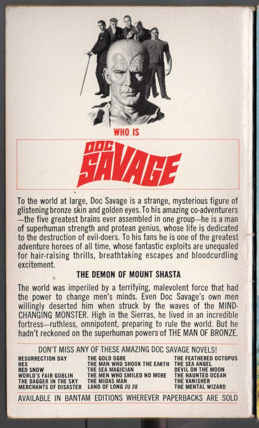 Kenneth Robeson  DOC SAVAGE: HE COULD STOP THE WORLD magnified rear book cover image