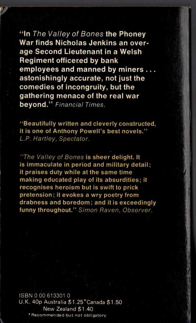 Anthony Powell  THE VALLEY OF BONES magnified rear book cover image