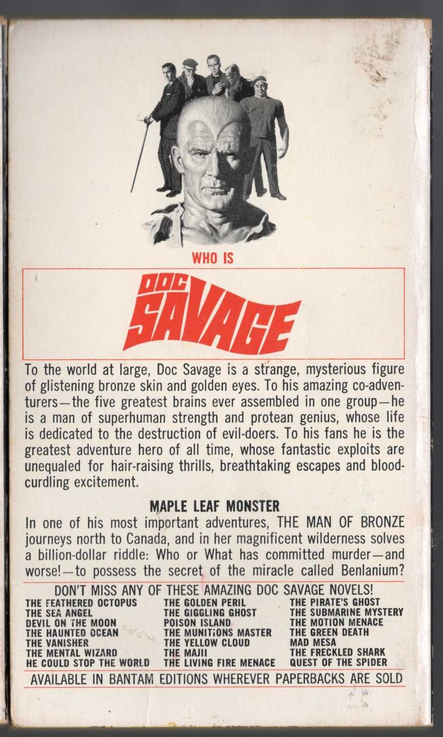 Kenneth Robeson  DOC SAVAGE: THE MYSTERY ON THE SNOW magnified rear book cover image