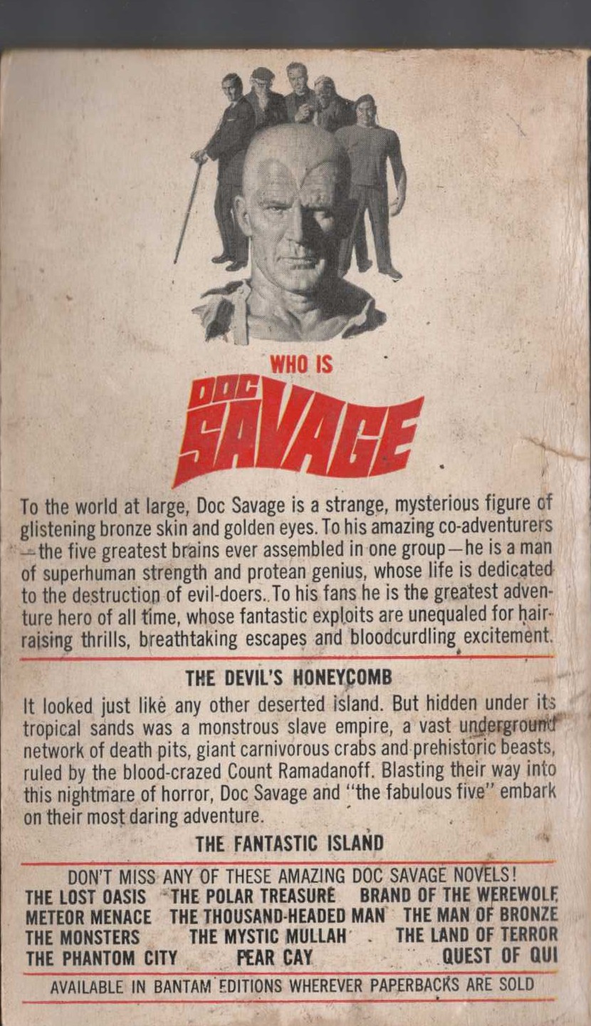 Kenneth Robeson  DOC SAVAGE: THE FANTASTIC ISLAND magnified rear book cover image