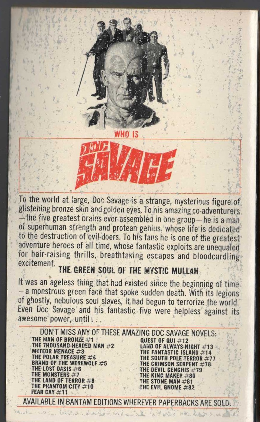 Kenneth Robeson  DOC SAVAGE: THE MYSTIC MULLAH magnified rear book cover image