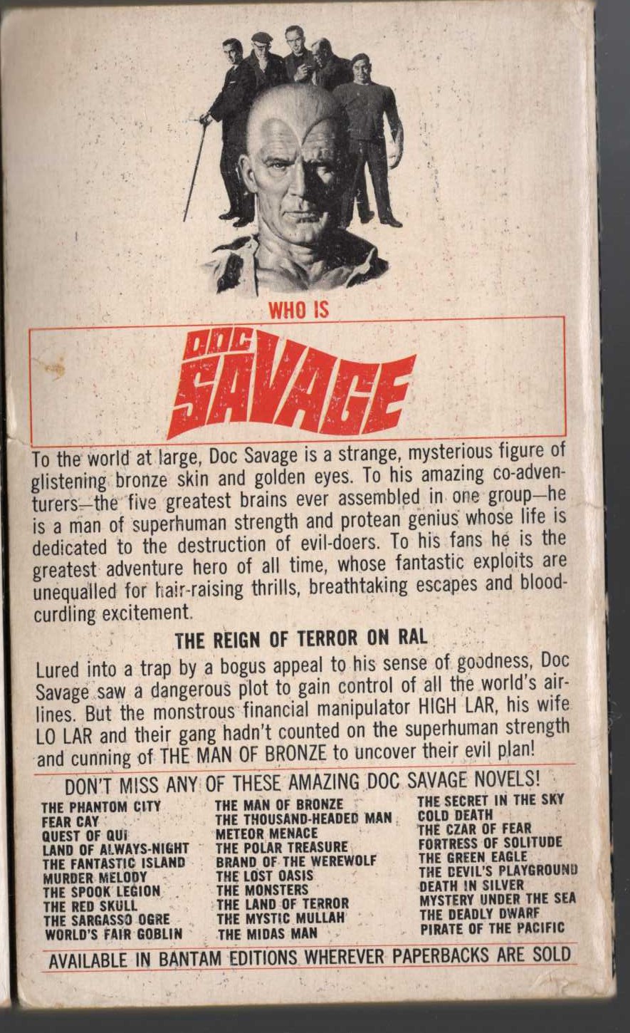 Kenneth Robeson  DOC SAVAGE: THE FEATHERED OCTOPUS magnified rear book cover image