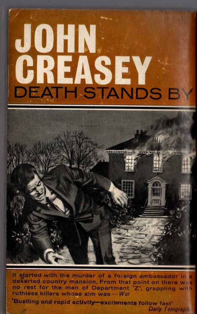 John Creasey  DEATH STANDS BY (Department 'Z') magnified rear book cover image