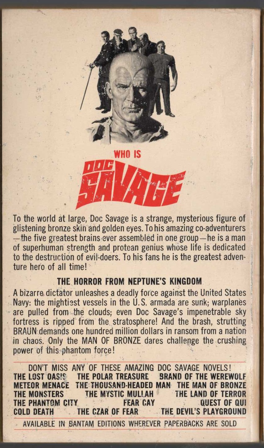 Kenneth Robeson  DOC SAVAGE: THE TERROR IN THE NAVY magnified rear book cover image
