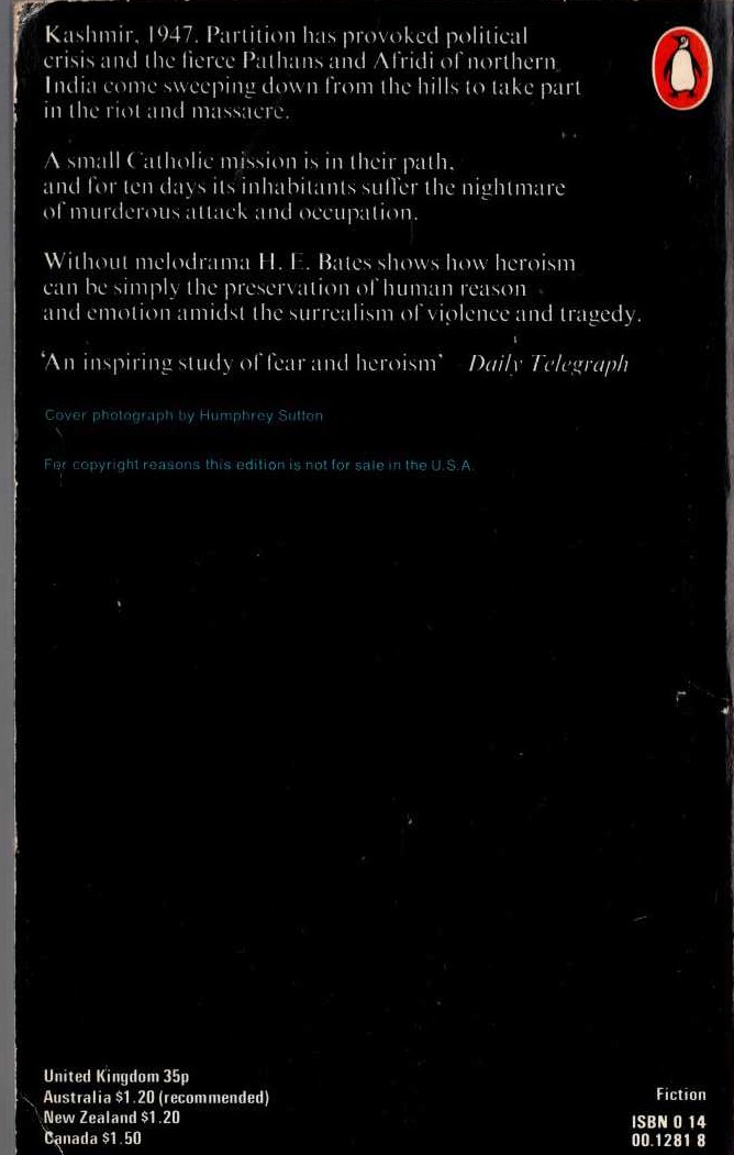 H.E. Bates  THE SCARLET SWORD magnified rear book cover image