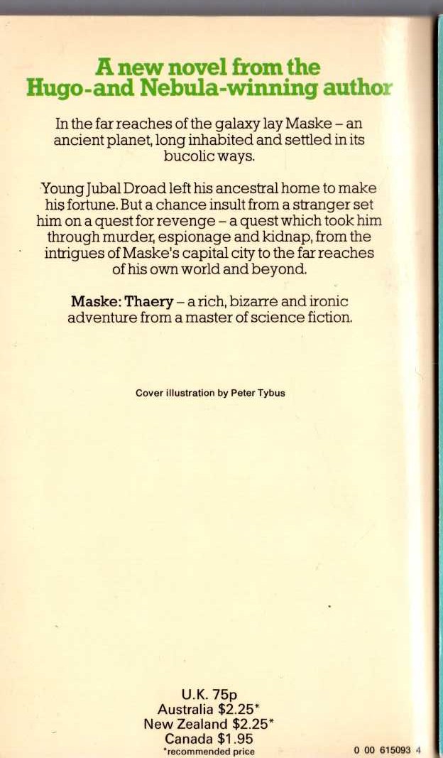 Jack Vance  MASKE: THAERY magnified rear book cover image