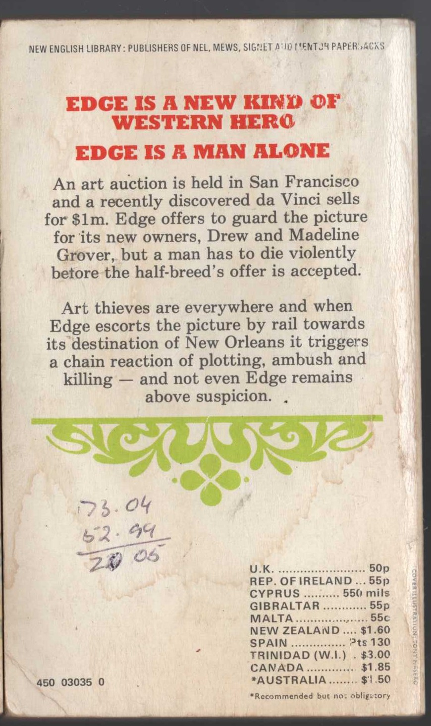 George G. Gilman  EDGE 22: SLAUGHTER ROAD magnified rear book cover image