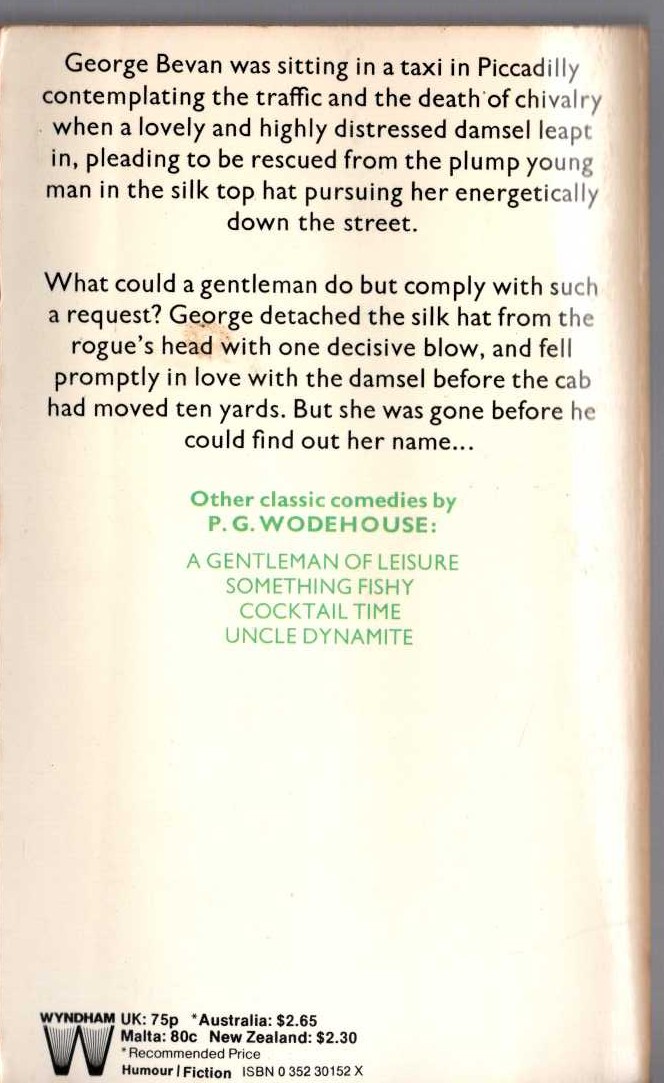 P.G. Wodehouse  A DAMSEL IN DISTRESS magnified rear book cover image